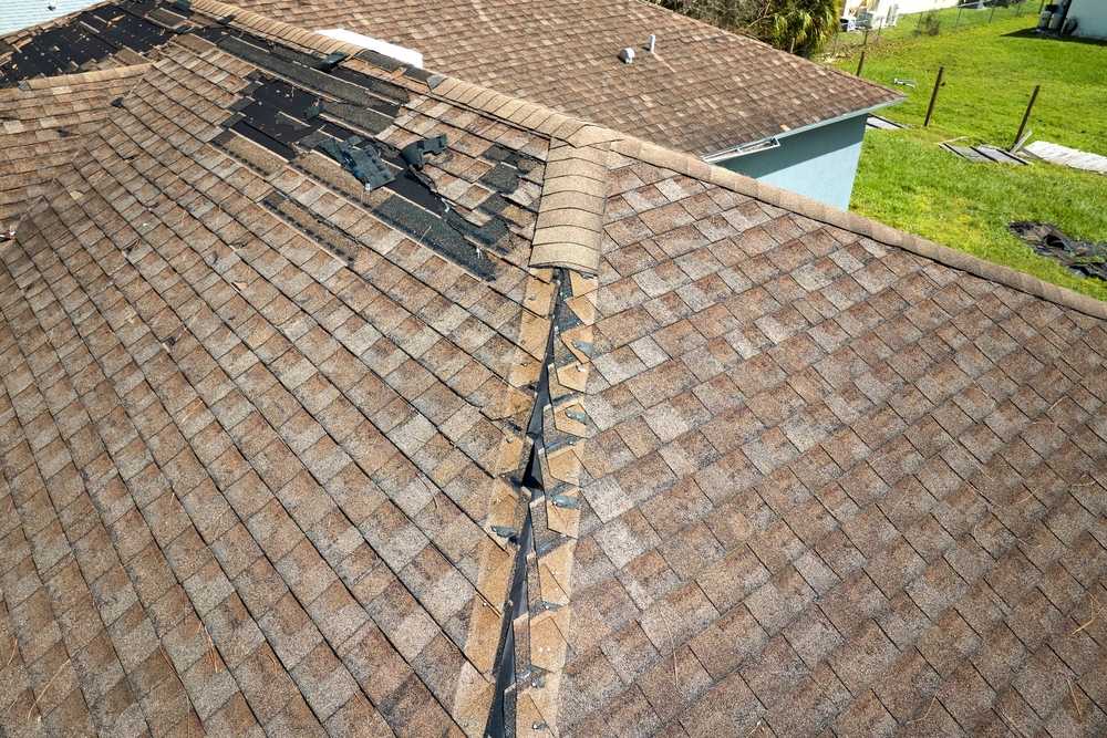 Damaged shingle roof