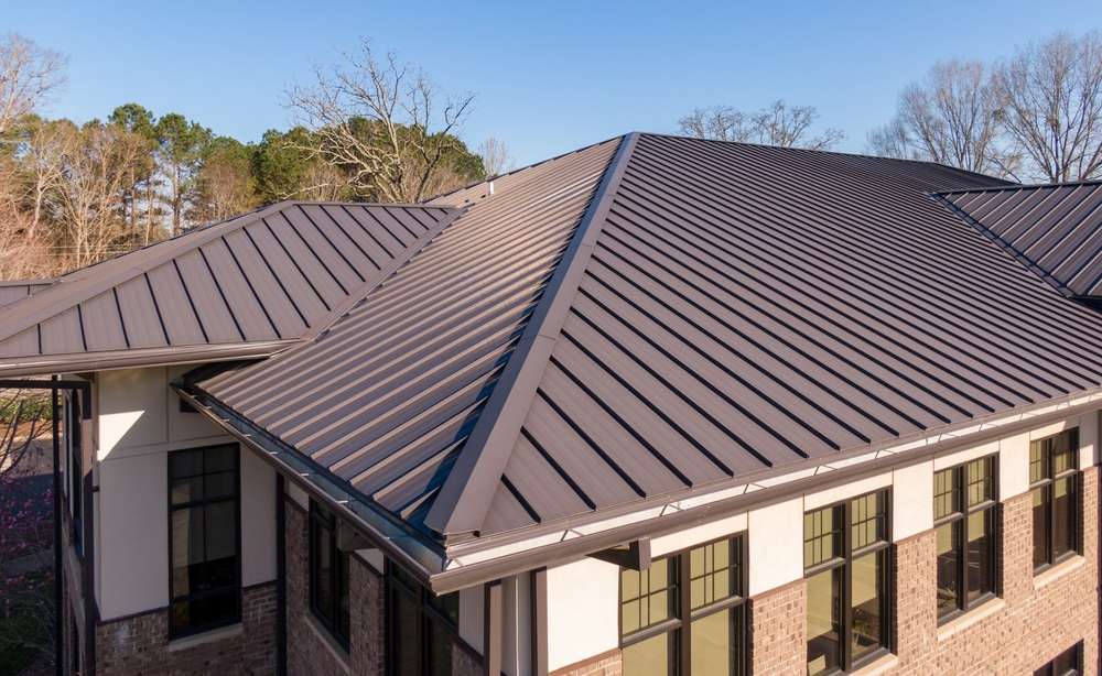 A close up on a metal roof.